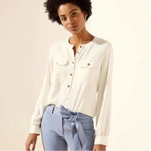 LOFT long sleeve, cream, flowy, blouse, size medium